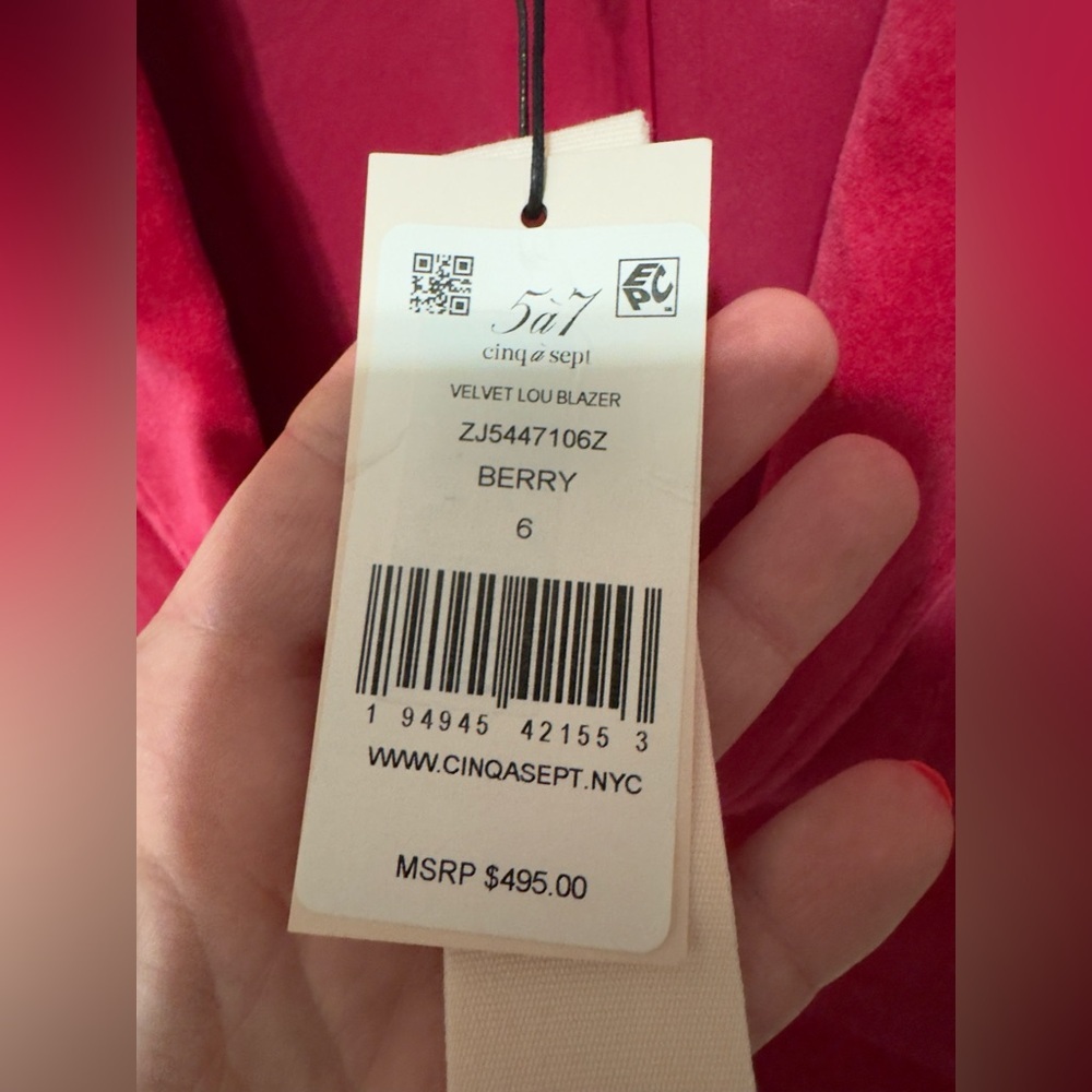 NWT Cinq A SEPT'S Velvet Lou Blazer, Berry, 6 - Picture 6 of 16